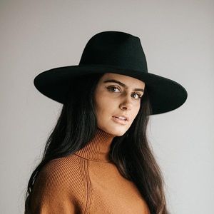 Gigi Pip Scottie Wide Brim Black Wool Fedora Hat